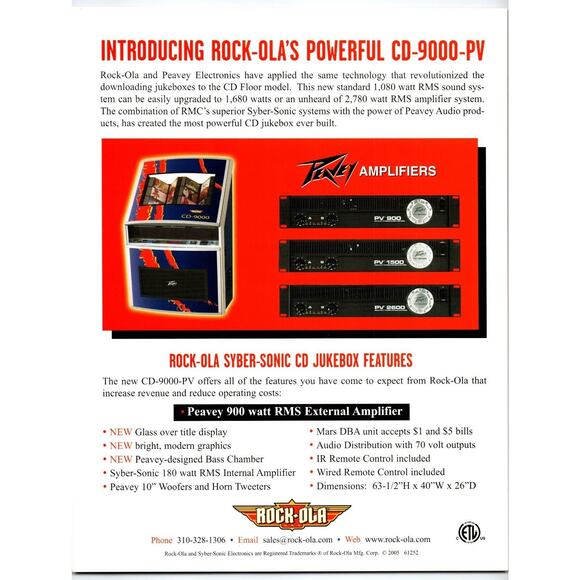 Rock Ola CD-9000 Phonograph Jukebox Music Flyer 2005 Original Double SIded Art - Picture 2 of 2